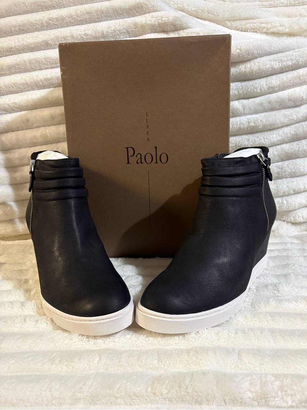 Paolo Frieda-L Black Leather Wedge Sneakers NWT